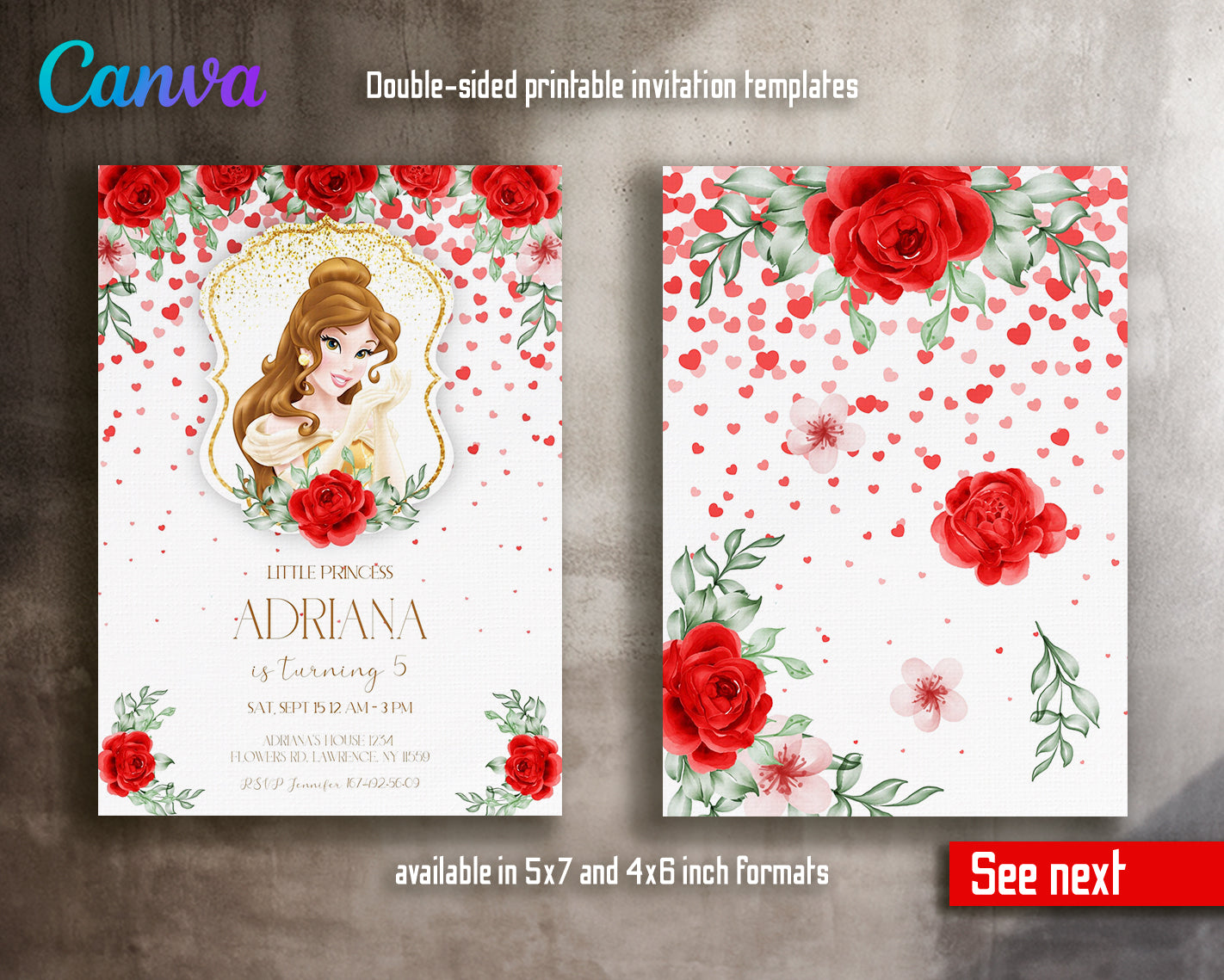 Belle Princess customizable invite template girl | instant download | Share or Print | EF657