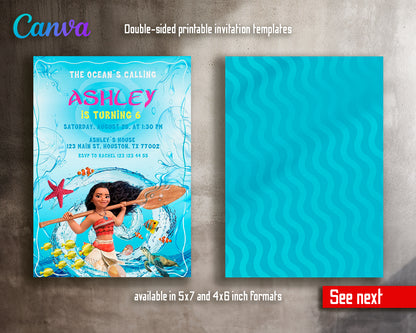 Moana Princess customizable invite template girl | instant download | Share or Print | IE096