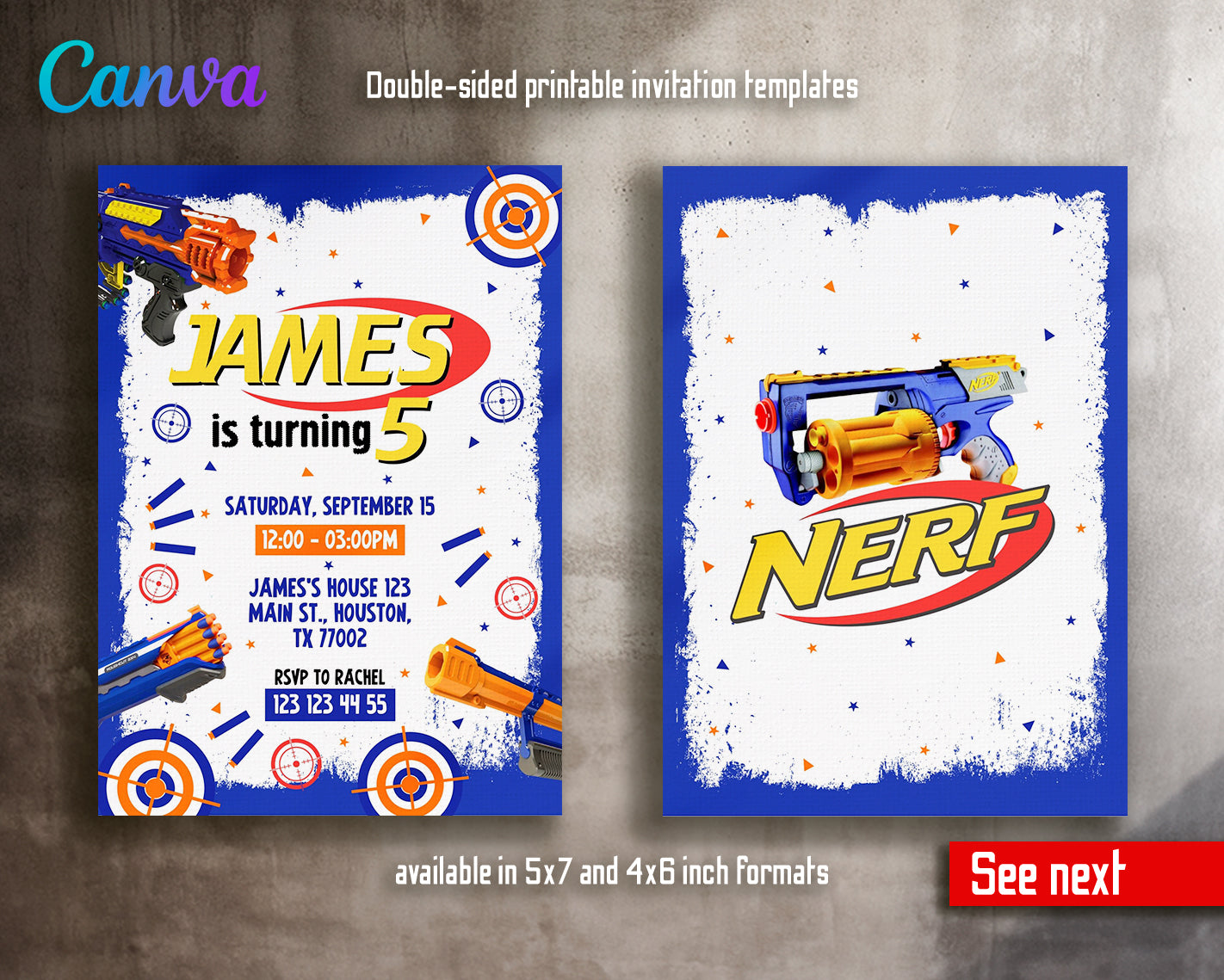 Nerf Dart Gun customizable invite template boy | instant download | Share or Print | CF962