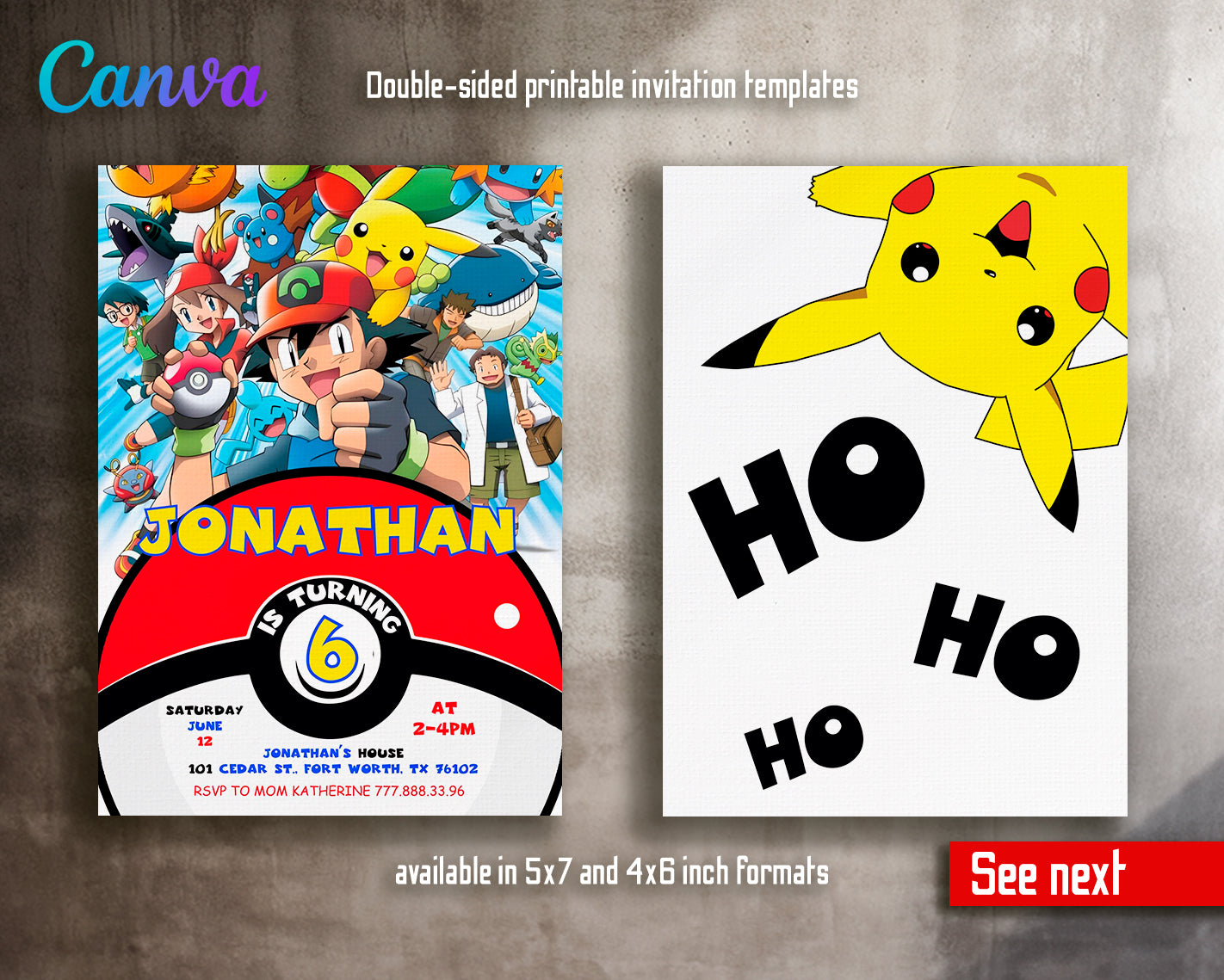 Pokemon customizable invite template | instant download | Share or Print | PT337