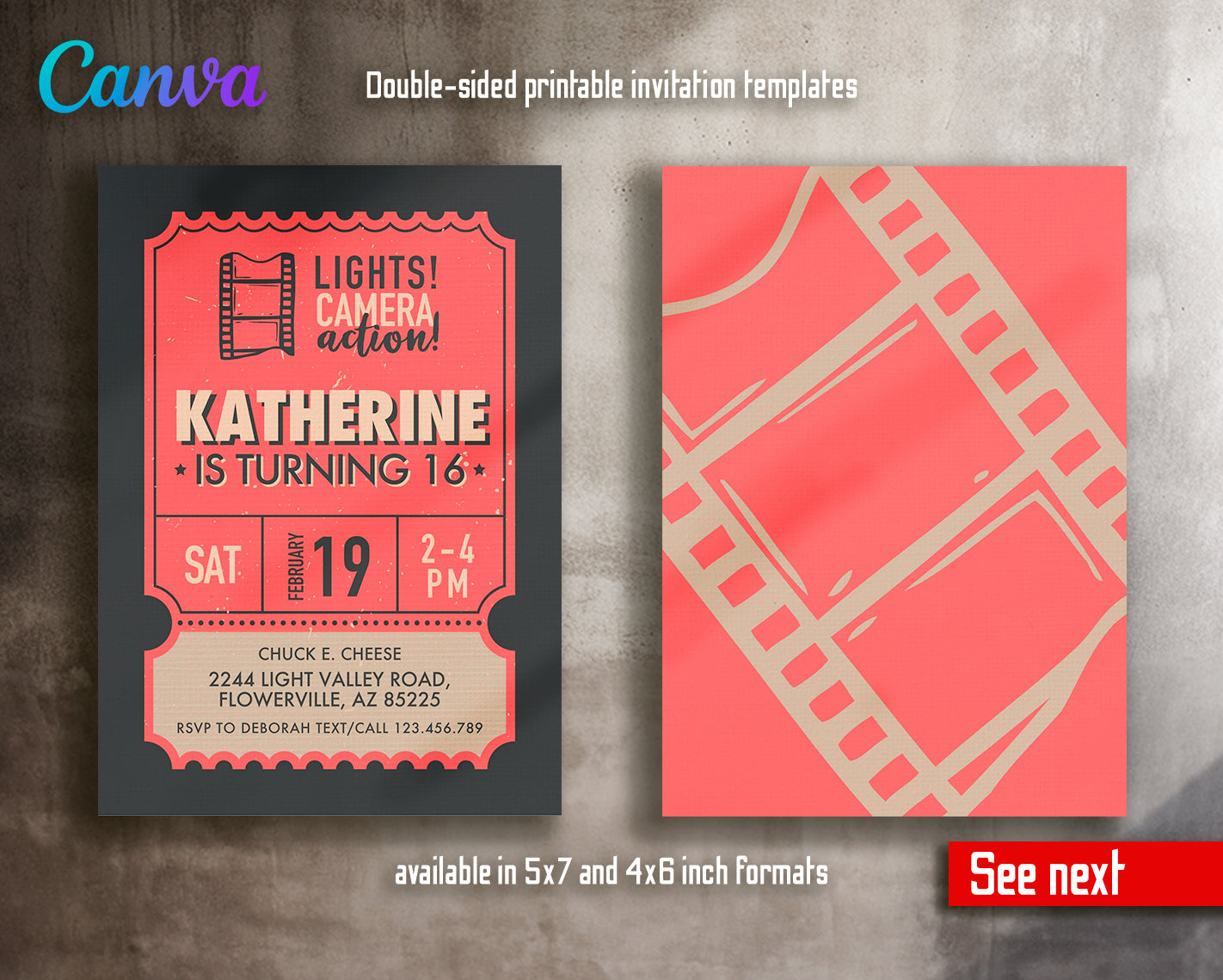 Hollywood, Red Carpet customizable invite template | instant download | Share or Print | GH570