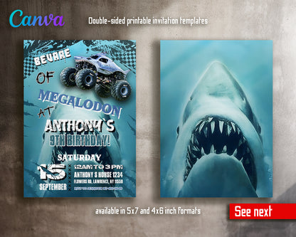 Monster Jam Megalodon customizable invite template boy | instant download | Share or Print | EW724