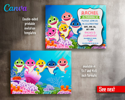 Baby Shark customizable invite template girl | instant download | Share or Print | TG302