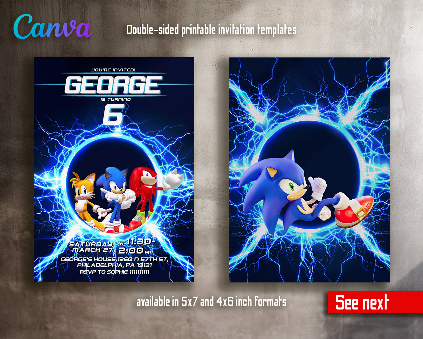 Sonic Hedgehog customizable invite template | instant download | Share or Print | YX879