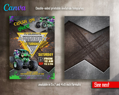 Monster Jam Grave Digger customizable invite template boy | instant download | Share or Print | MA485