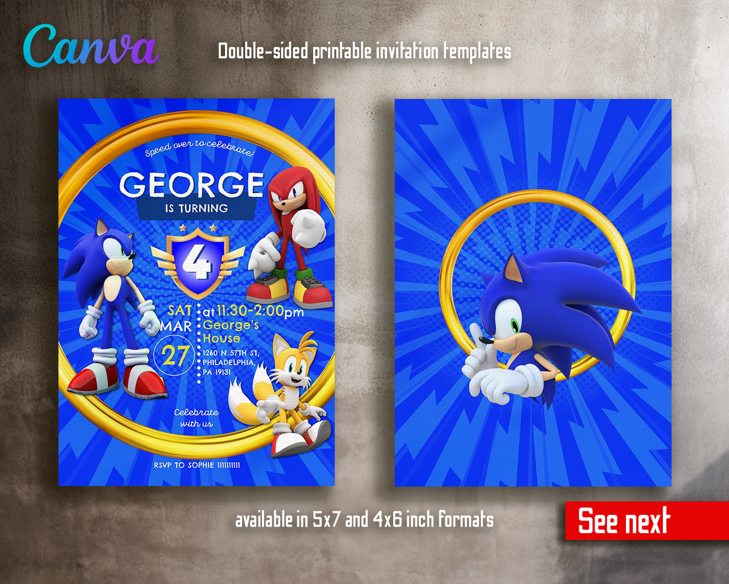 Sonic Hedgehog customizable invite template | instant download | Share or Print | KR581