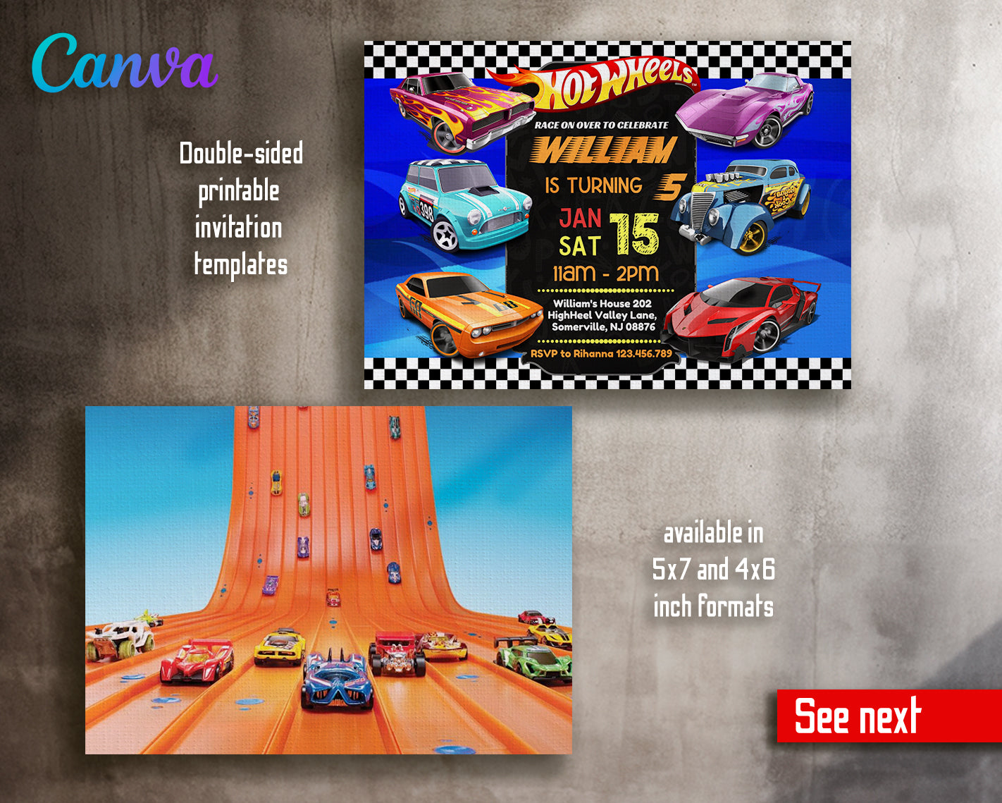 Hot Wheels customizable invite template boy | instant download | Share or Print | XQ718