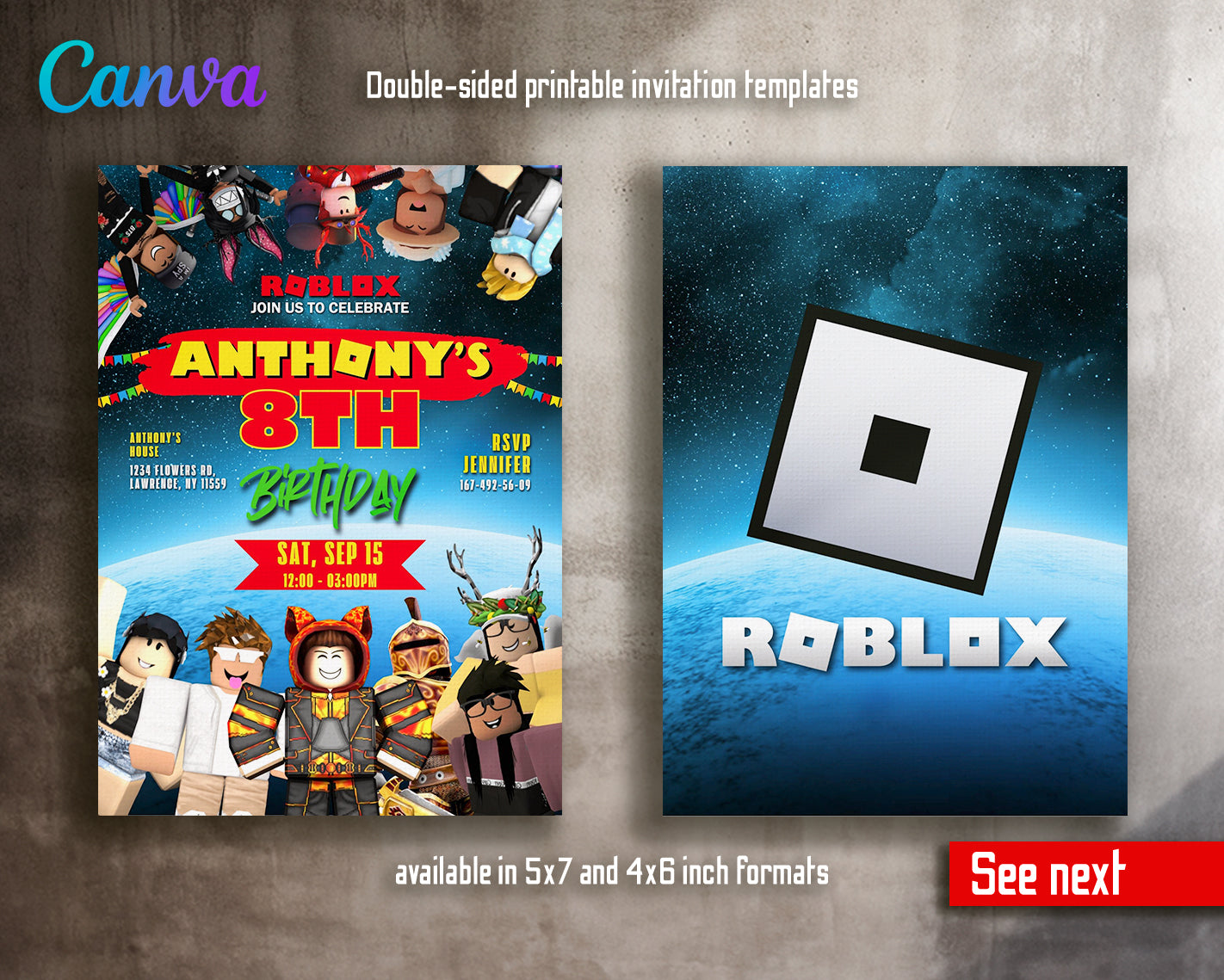 Roblox customizable invite template | instant download | Share or Print | SI789