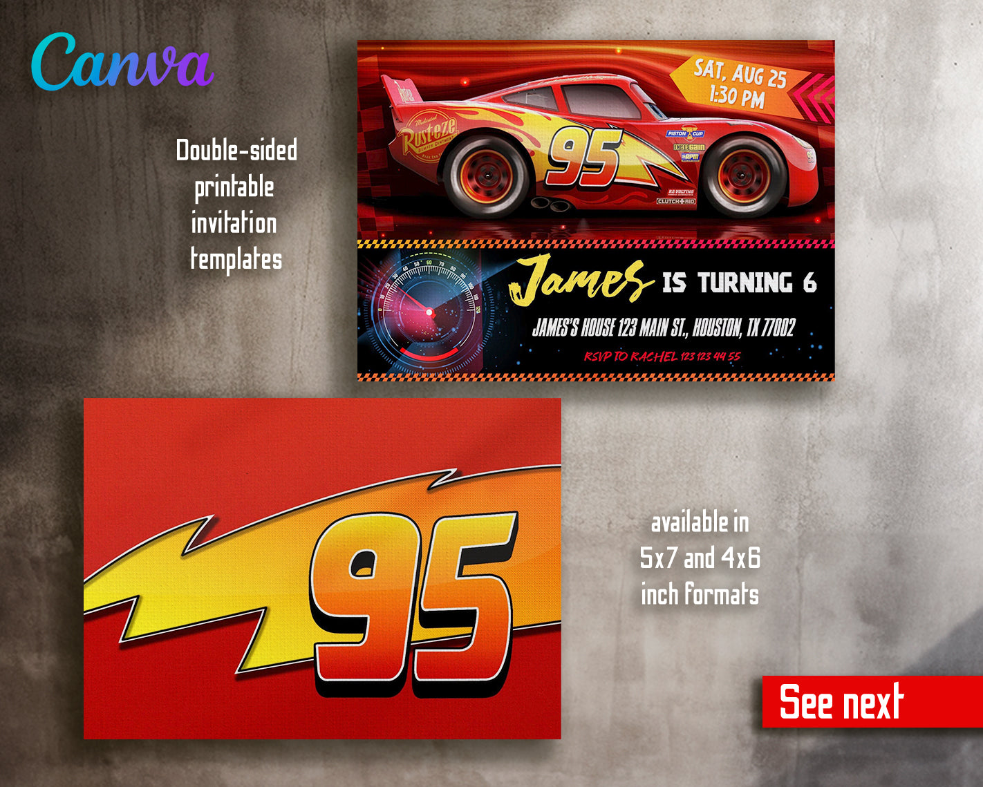 Cars Lighting McQueen customizable invite template | instant download | Share or Print | XY830