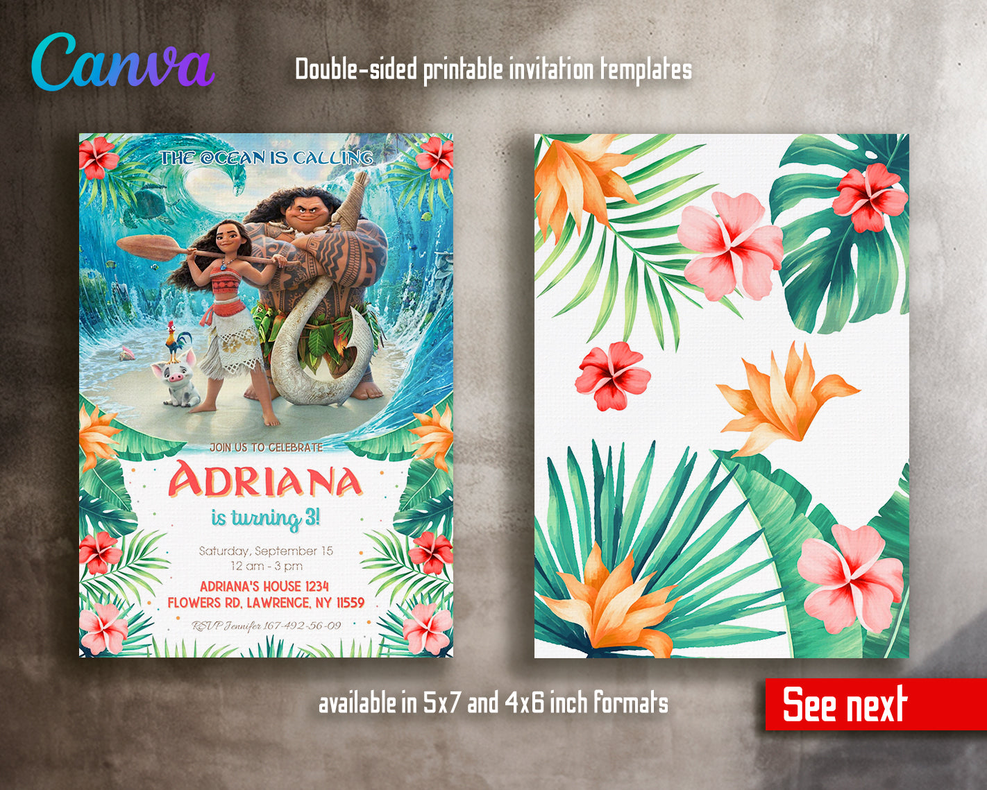 Moana Princess customizable invite template girl | instant download | Share or Print | KF039