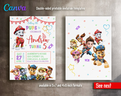 Paw Patrol customizable invite template | instant download | Share or Print | NG503