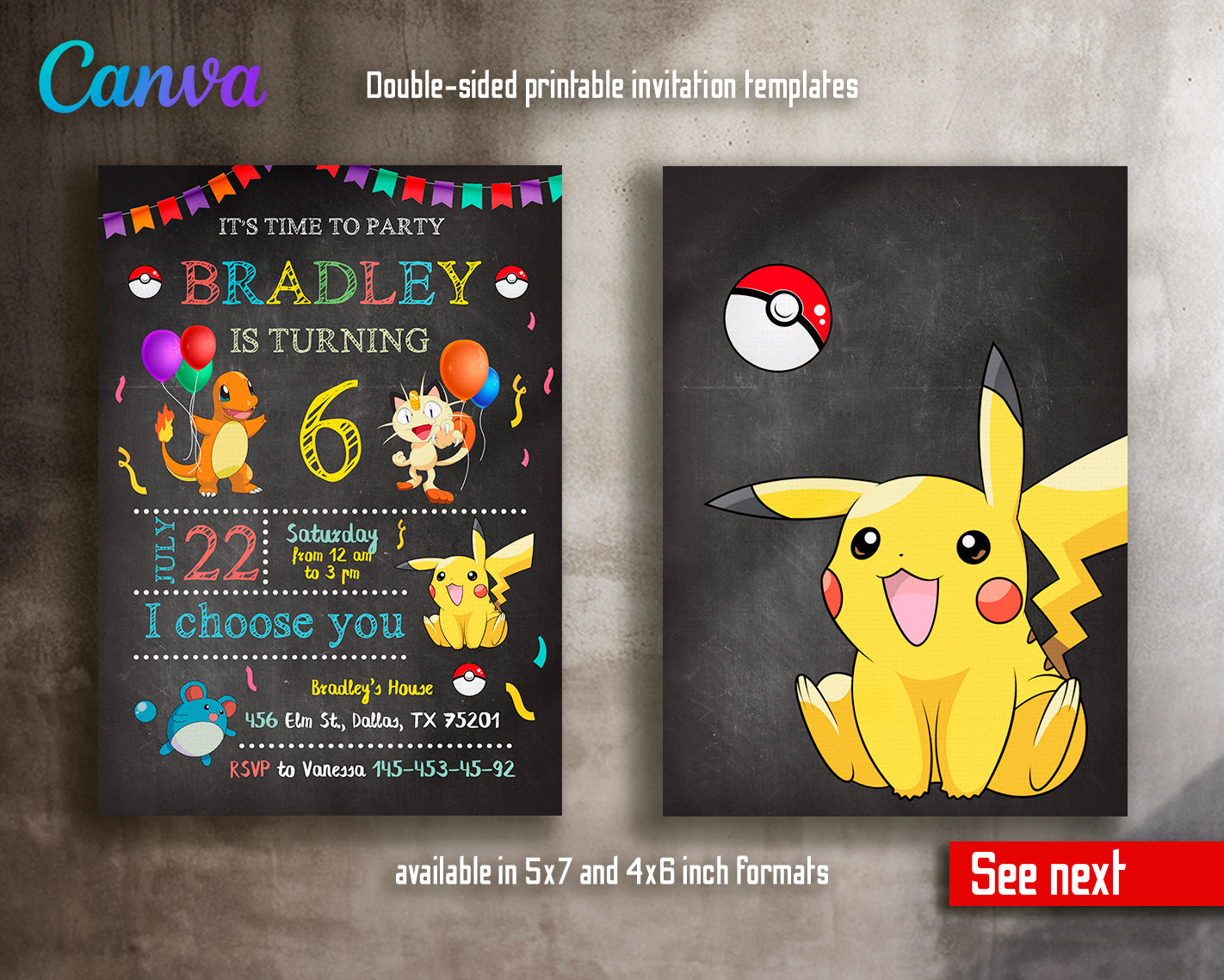 Pokemon customizable invite template | instant download | Share or Print | GD175