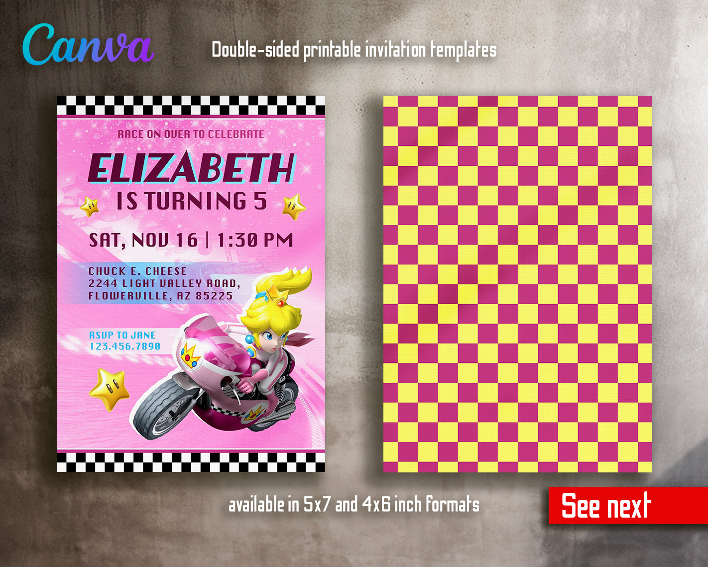 Super Mario Kart customizable invite template girl | instant download | Share or Print | IQ918