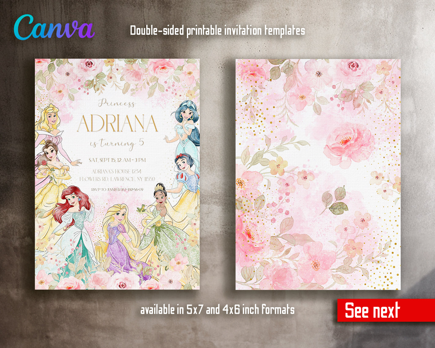 Princess Disney customizable invite template girl | instant download | Share or Print | AK183