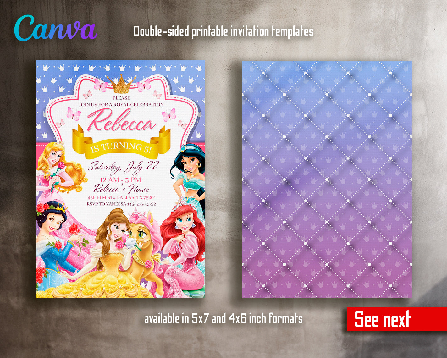 Princess Disney customizable invite template girl | instant download | Share or Print | KY843