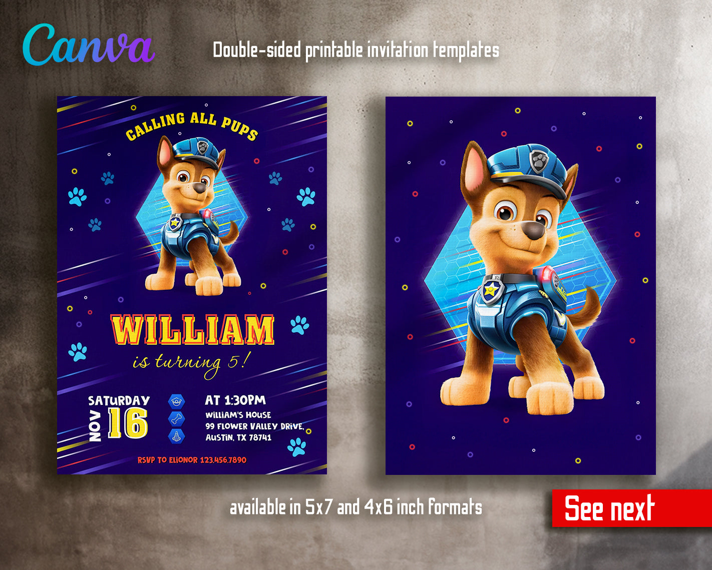 Paw Patrol customizable invite template boy | instant download | Share or Print | VH189