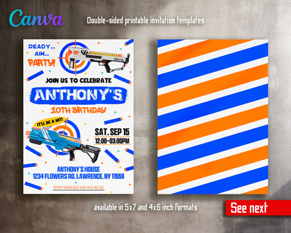 Nerf Dart Gun customizable invite template boy | instant download | Share or Print | SP913