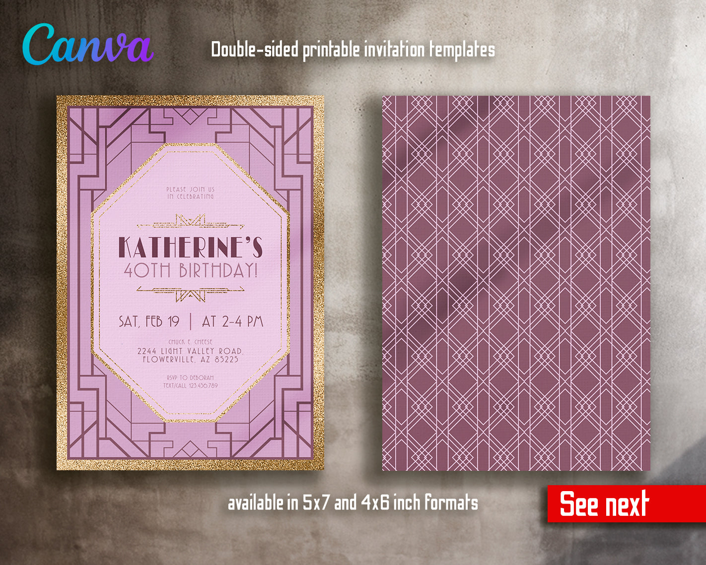 Great Gatsby customizable invite template | instant download | Share or Print | NT958