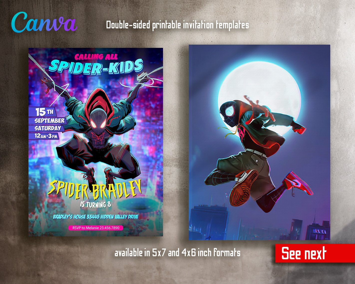 Spiderman Spider Verse customizable invite template unisex girl boy | instant download | Share or Print | OG365