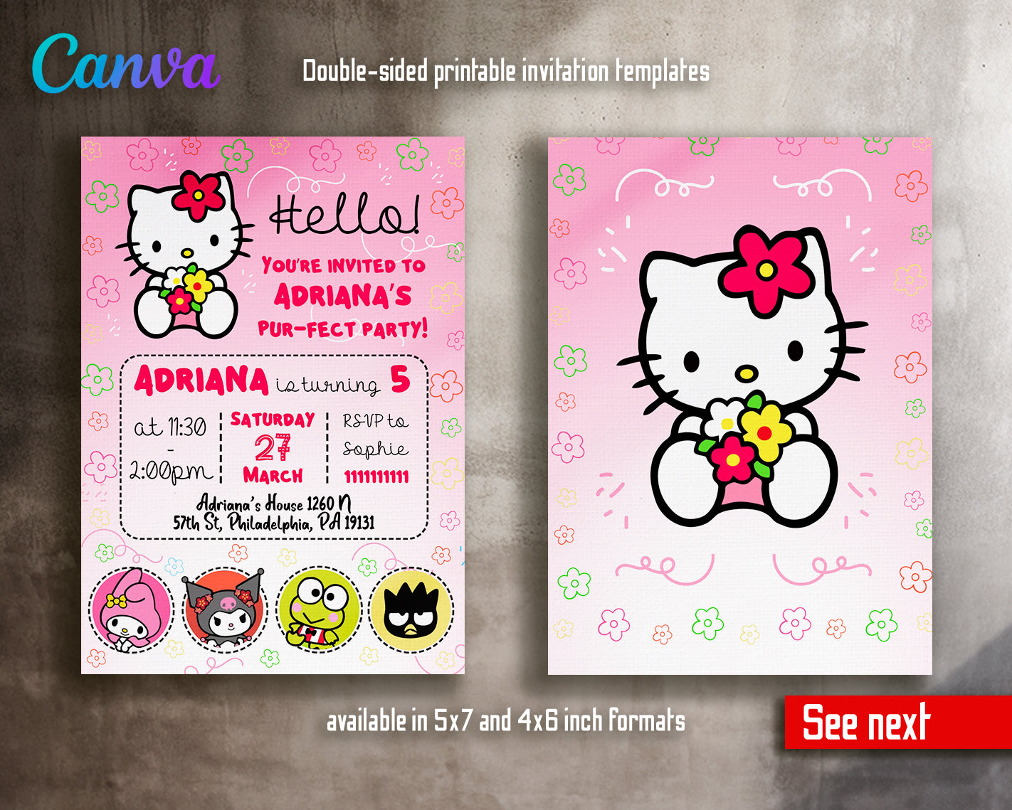 Hello Kitty customizable invite template girl | instant download | Share or Print | XQ289