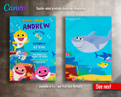 Baby Shark customizable invite template boy | instant download | Share or Print | TY367