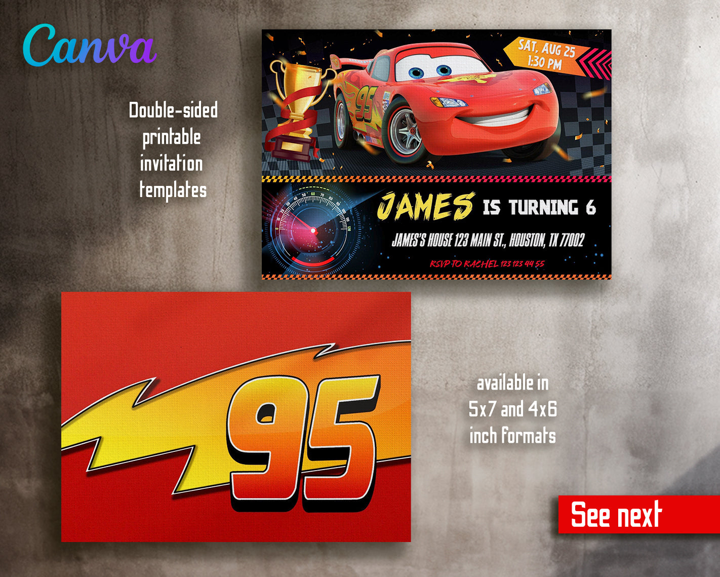 Cars Lighting McQueen customizable invite template | instant download | Share or Print | EP981