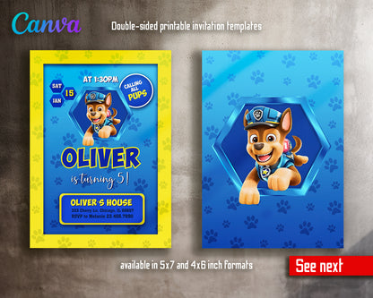 Paw Patrol customizable invite template boy | instant download | Share or Print | EM020