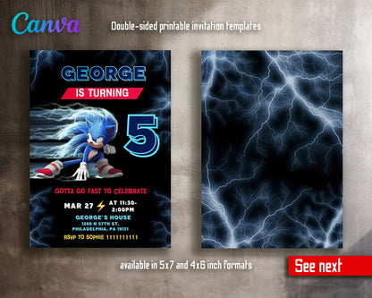 Sonic Hedgehog customizable invite template | instant download | Share or Print | QE696