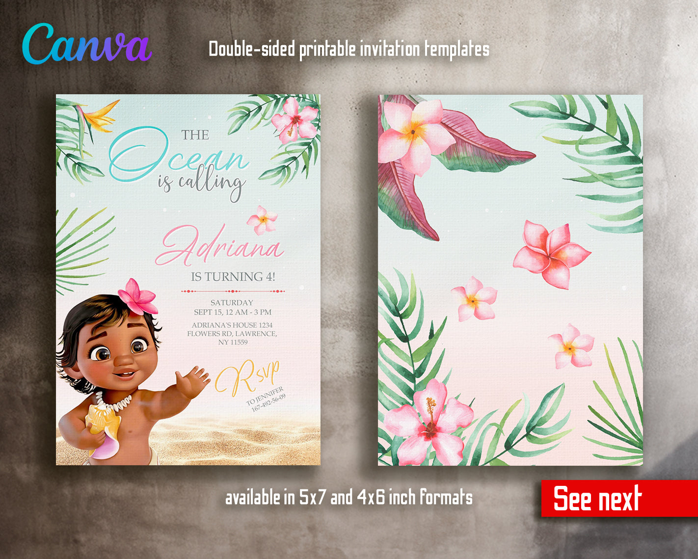 Moana Princess customizable invite template girl | instant download | Share or Print | NE220