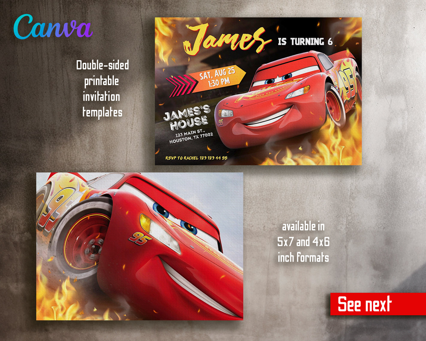 Cars Lighting McQueen customizable invite template | instant download | Share or Print | PP911