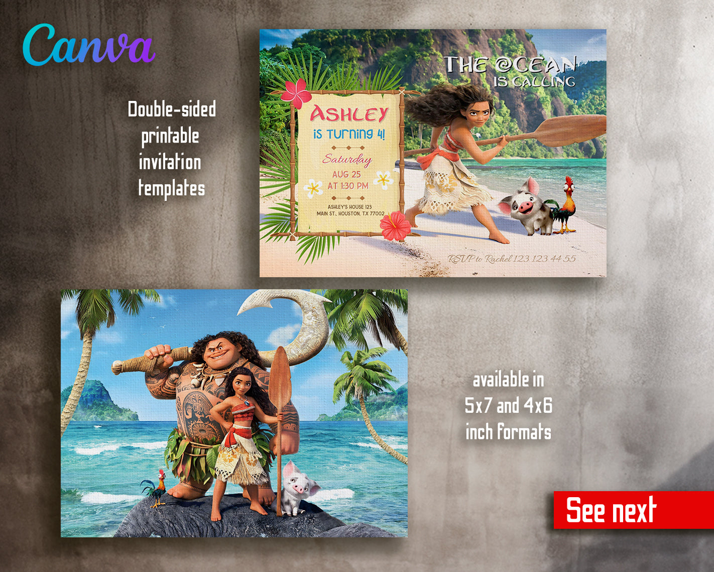 Moana Princess customizable invite template girl | instant download | Share or Print | VO666