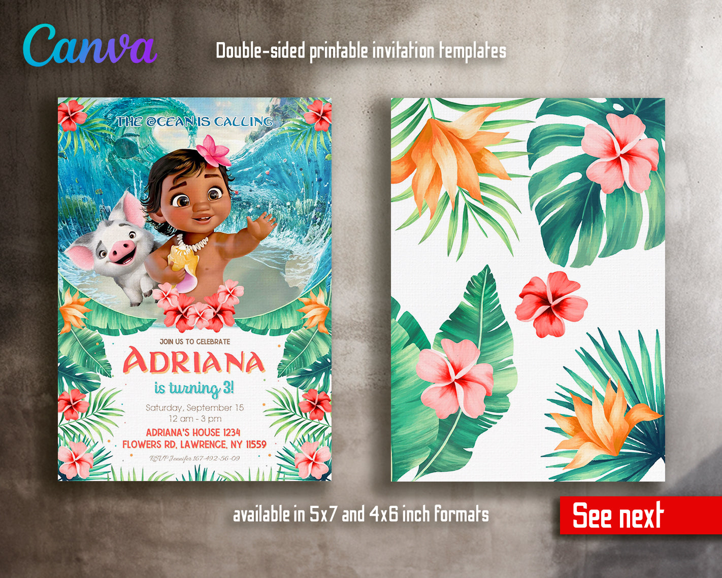 Moana Princess customizable invite template girl | instant download | Share or Print | KV013