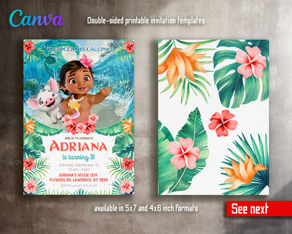 Moana Princess customizable invite template girl | instant download | Share or Print | KV013