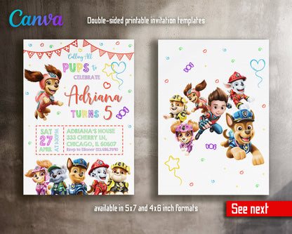 Paw Patrol customizable invite template girl | instant download | Share or Print | AP247