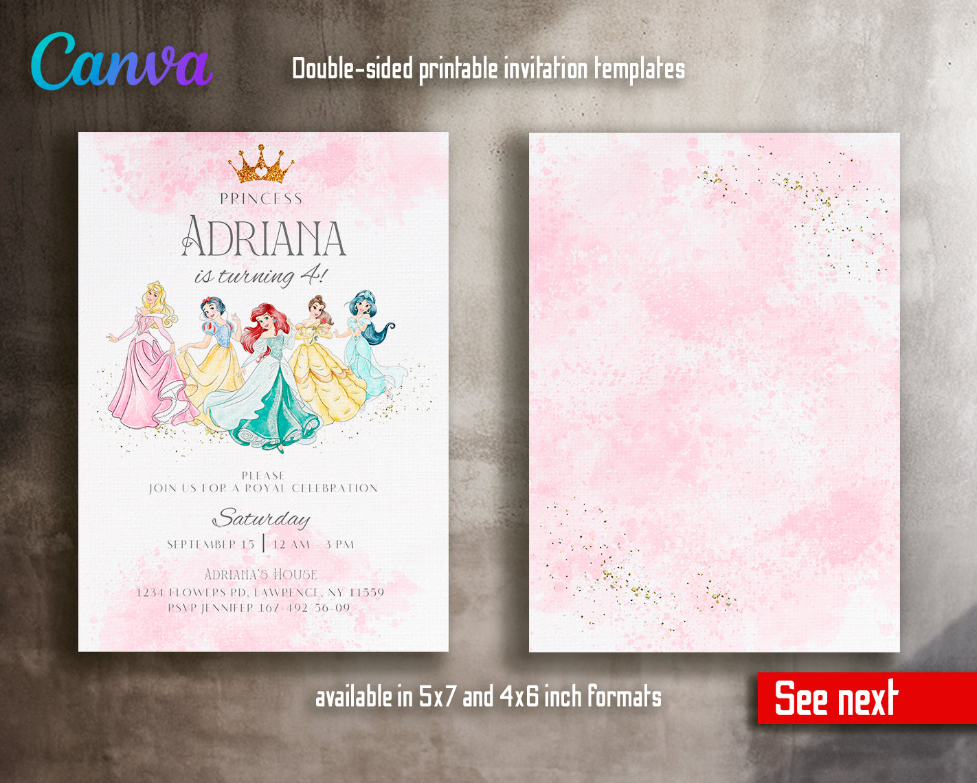 Princess Disney customizable invite template girl | instant download | Share or Print | HK204