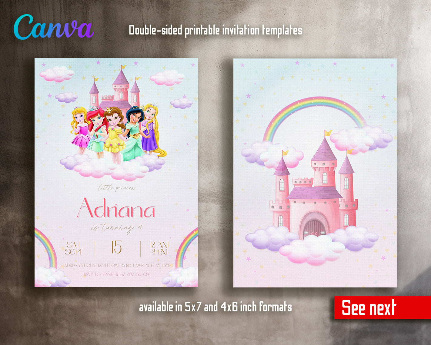 Princess Disney customizable invite template girl | instant download | Share or Print | IL338