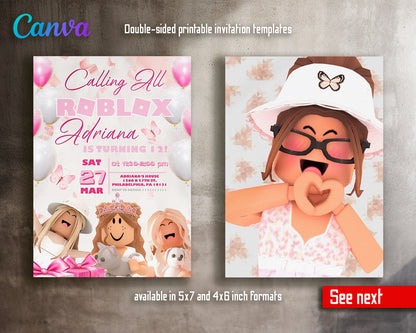 Roblox customizable invite template girl | instant download | Share or Print | NY378