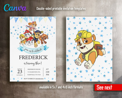 Paw Patrol customizable invite template | instant download | Share or Print | ZF356