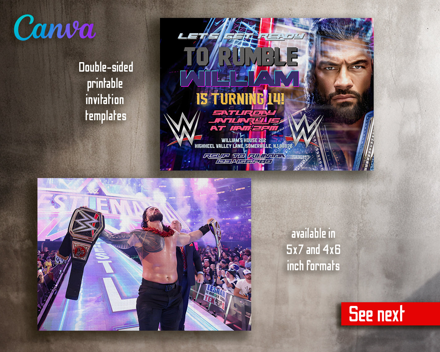 Wrestling customizable invite template | instant download | Share or Print | RY101