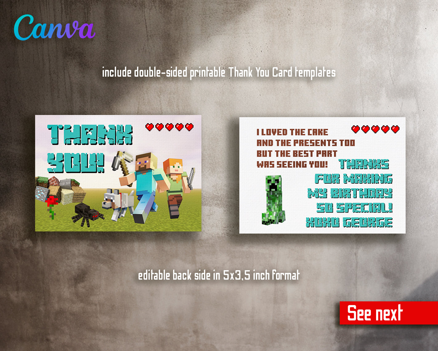 Minecraft customizable invite template | instant download | Share or Print | TY292