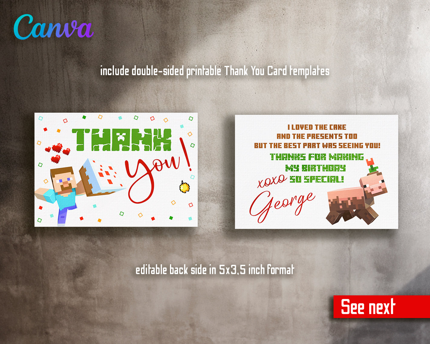 Minecraft customizable invite template | instant download | Share or Print | ZZ975