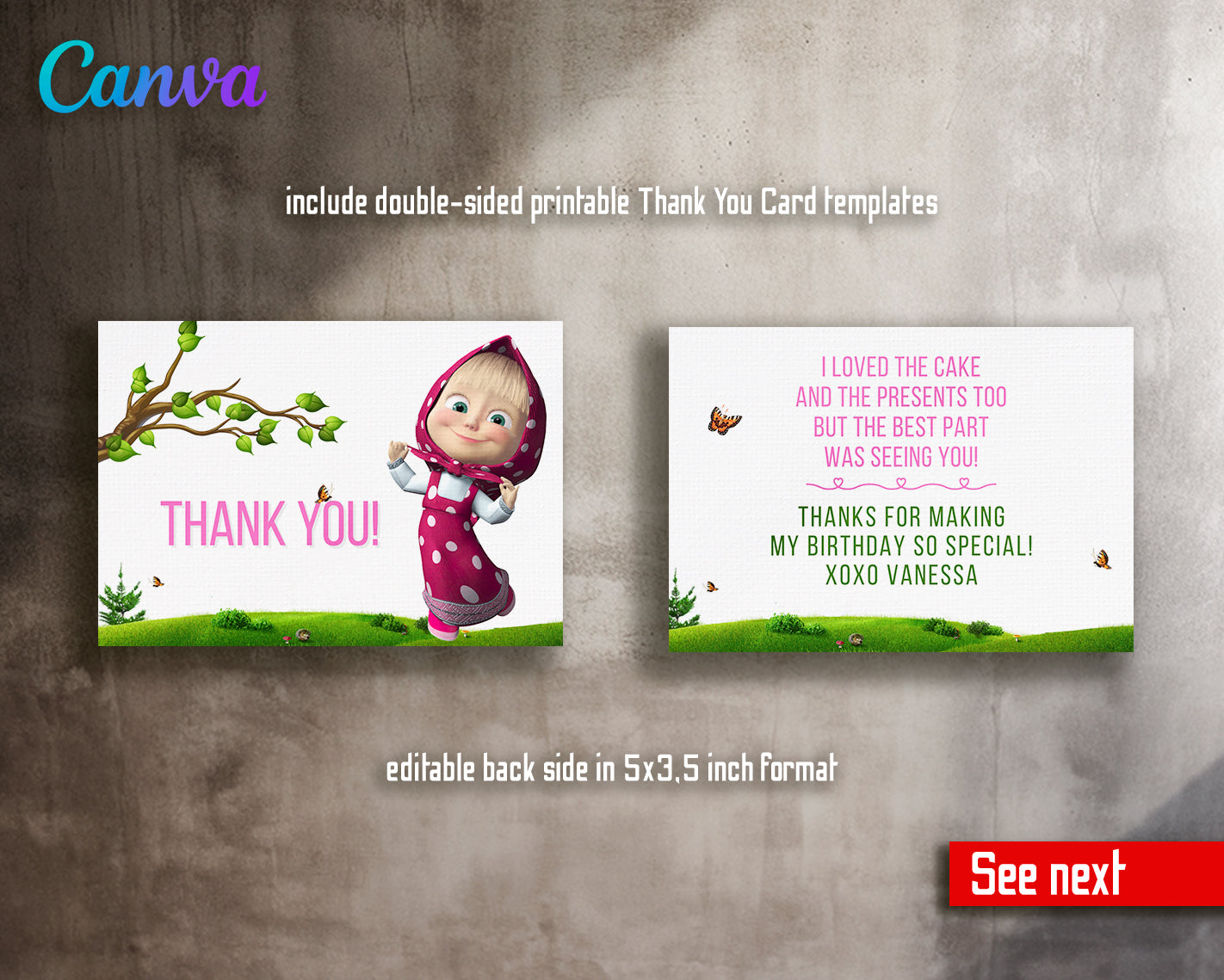 Masha and Bear customizable invite template girl | instant download | Share or Print | ZA196