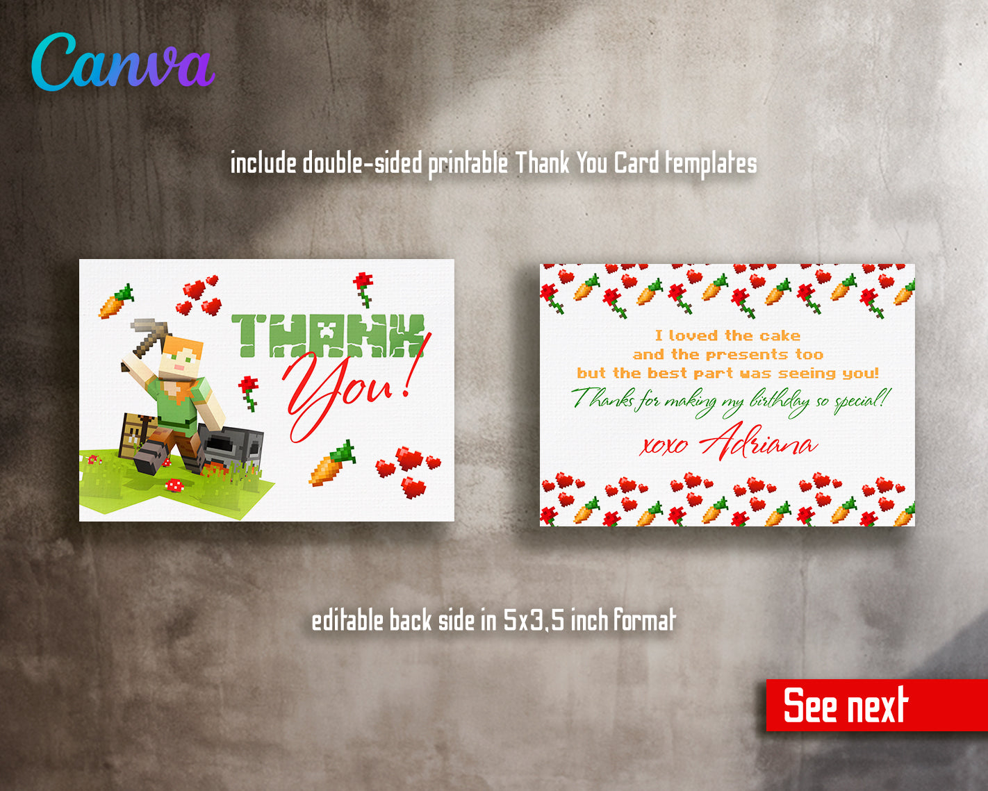 Minecraft customizable invite template | instant download | Share or Print | BQ140