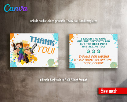 Minecraft customizable invite template | instant download | Share or Print | FY945