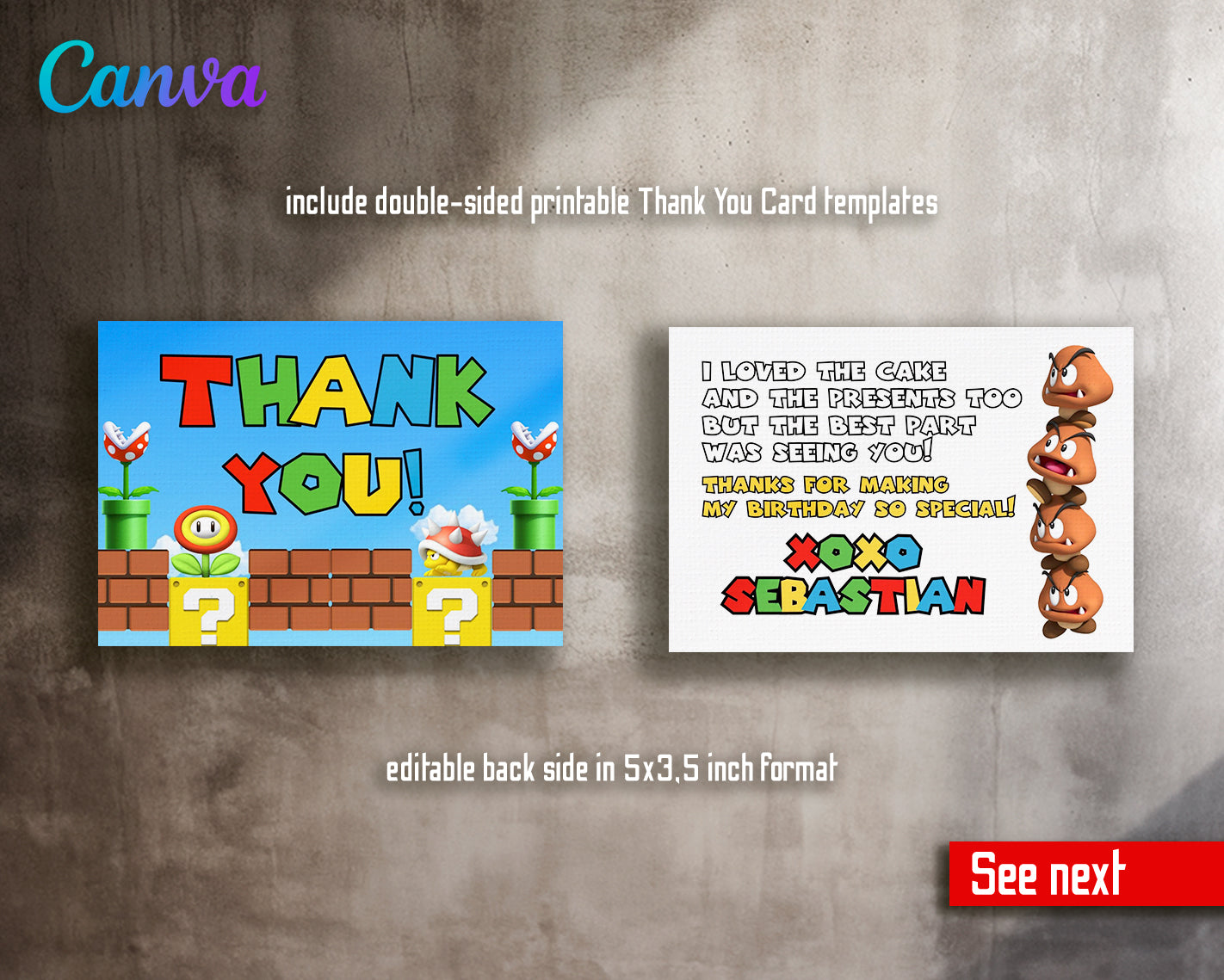 Super Mario Bros customizable invite template | instant download | Share or Print | IG136