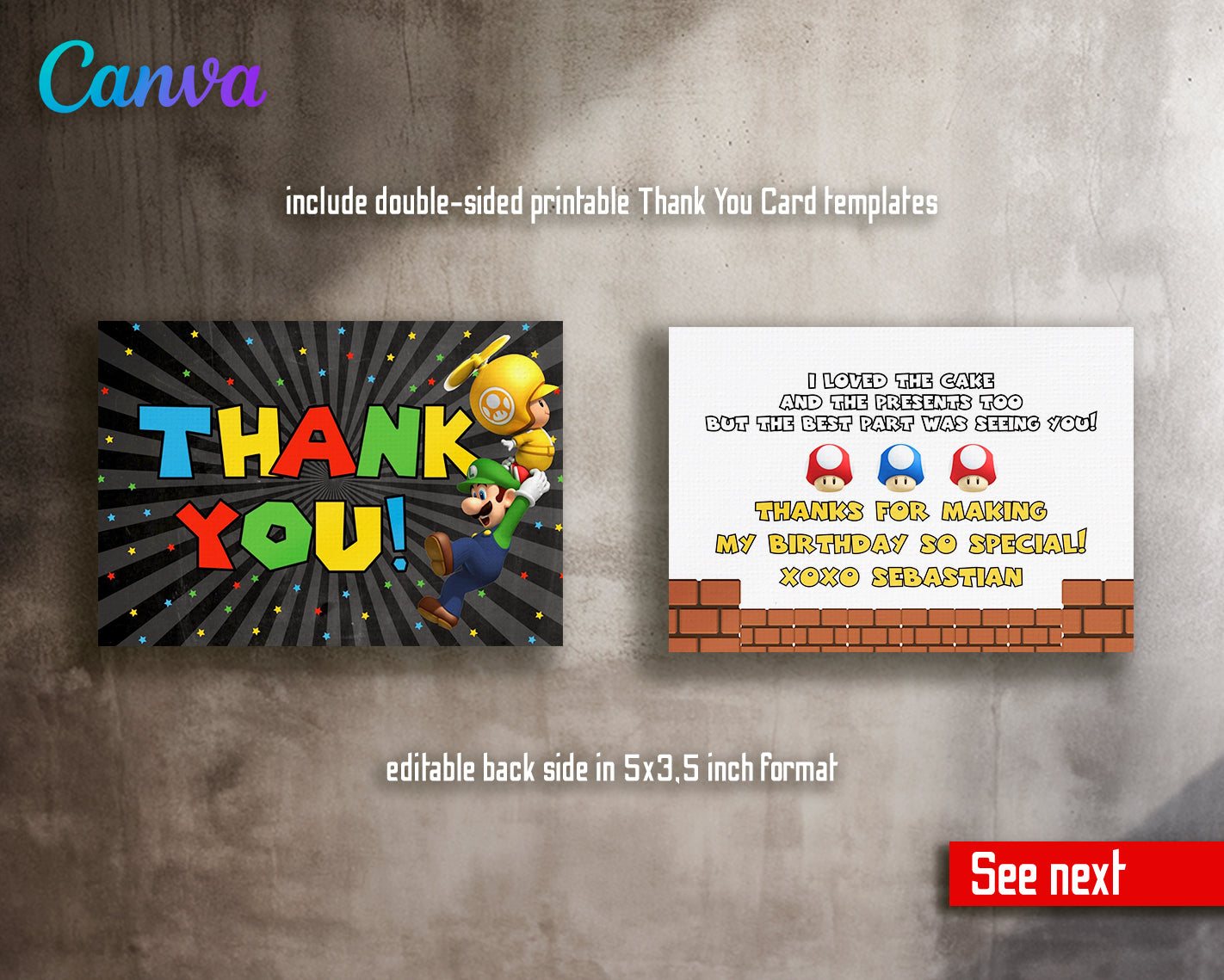 Super Mario Bros customizable invite template | instant download | Share or Print | XF357