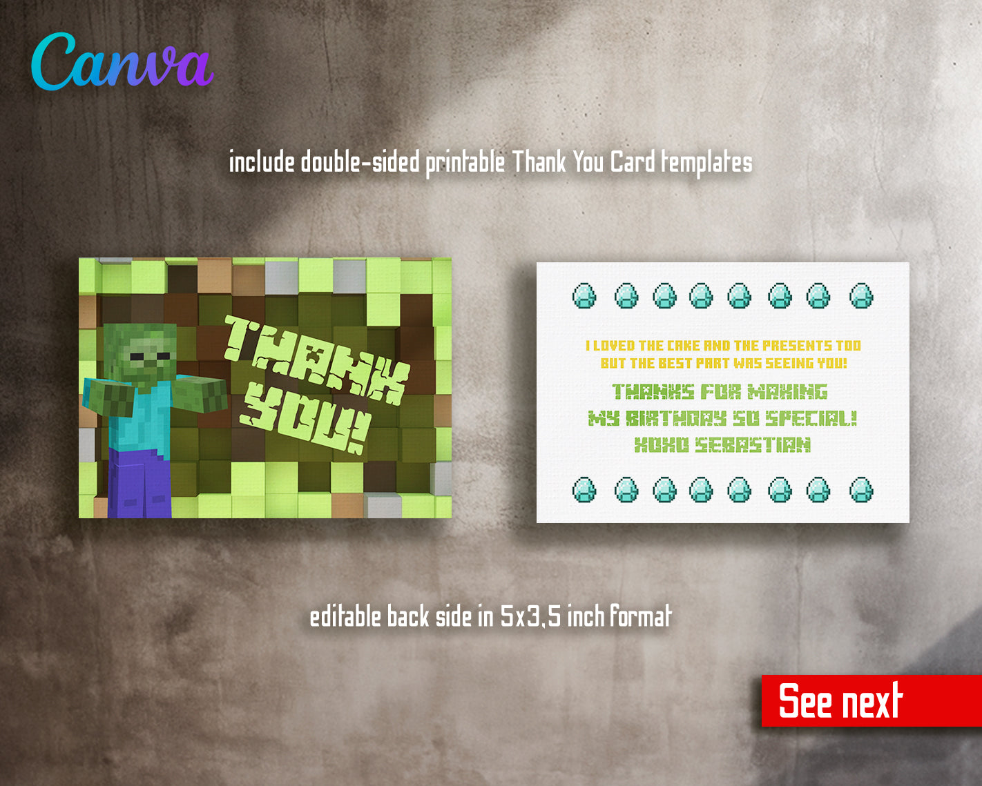 Minecraft customizable invite template | instant download | Share or Print | PX007