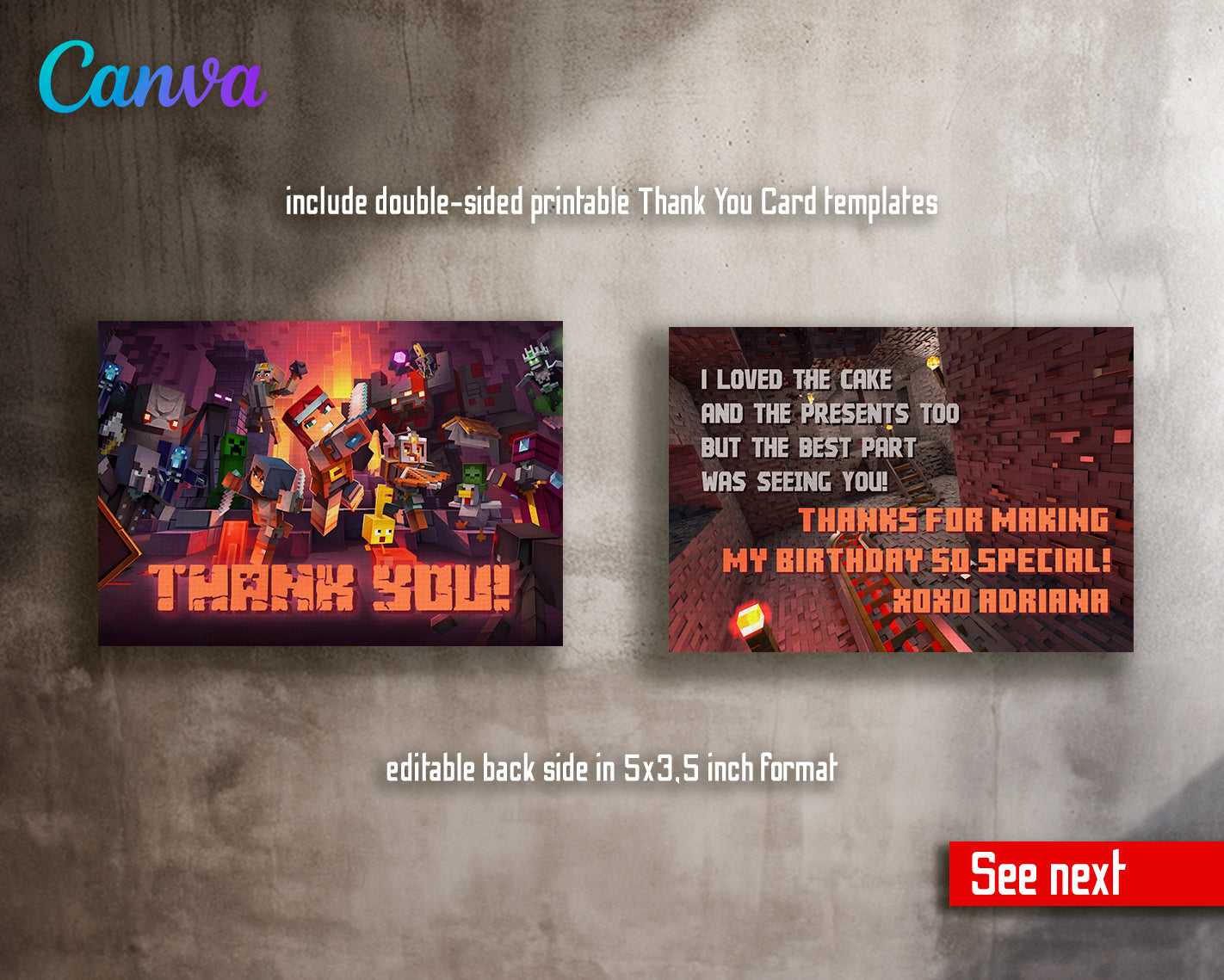 Minecraft customizable invite template | instant download | Share or Print | EZ995