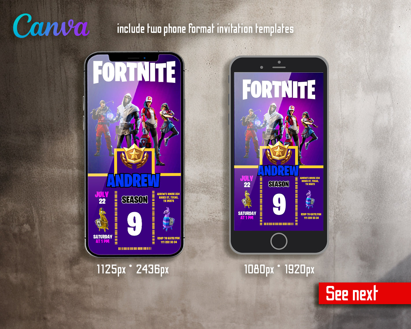 Fortnite gamer customizable invite template | instant download | Share or Print | BQ350