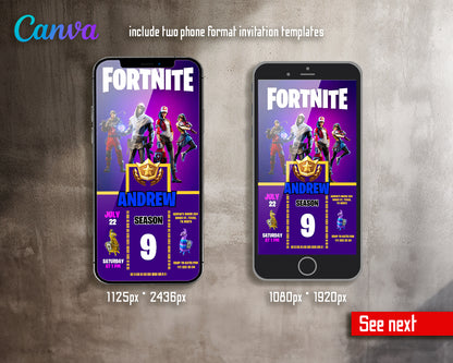 Fortnite gamer customizable invite template | instant download | Share or Print | BQ350